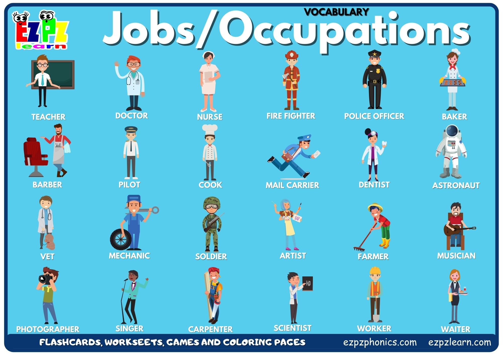 Jobs and Occupations Vocabulary Picture Dictionary Join Now for Free Flashcards, Worksheets and Coloring Pages